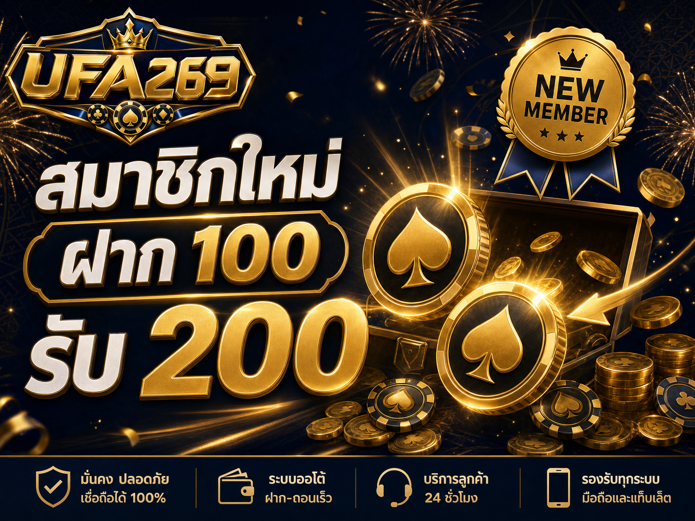 สมาชิกใหม่ ฝาก 100 รับ 200